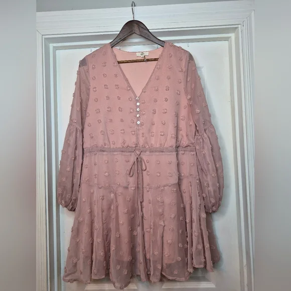 entro Dusty Rose Long Sleeve Dress Size Medium - Picture 1 of 9